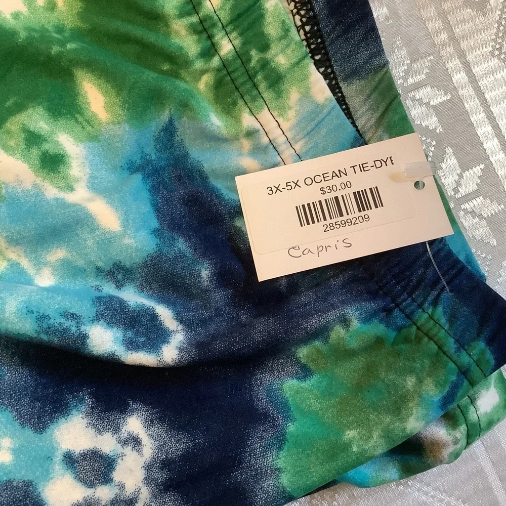 Leggings Capris Cropped Women’s 3XL-5XL Elastic Waistband Ocean Tie-Dye Pattern - Picture 5 of 8